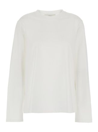 Róhe White Crewneck T-Shirt With Long Sleeve In Organic Cotton Woman