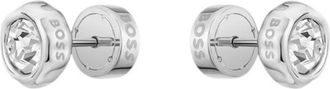 BOSS Silver-tone stud earrings with crystal core
