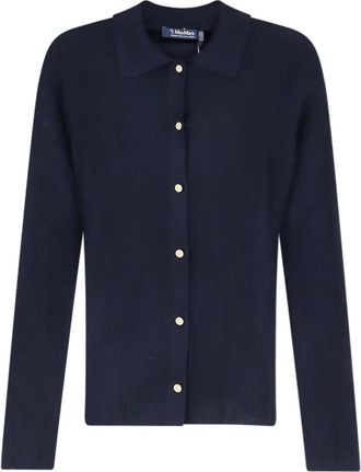 Max Mara Ribbed Cardigan - Dames - Vesten - Blauw - M - Wol - Truien & Vesten