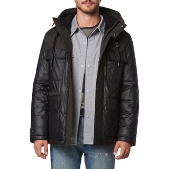 Andrew Marc Harrigan Mixed Media Puffer Jacket in Black at Nordstrom Rack, Size Xx-Large