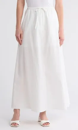 Leith Drawstring Waist Cotton Poplin Maxi Skirt in Ivory Cloud at Nordstrom Rack, Size X-Large