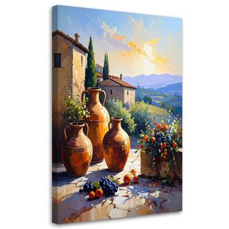 Feeby Cuadro Sobre Lienzo, Toscana Vi&ntilde;edos Jarras Flores Vi&ntilde;edos, 80x120