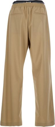 Msgm Mens Beige Pants With Elastic Drawstring Waist Virgin Wool Trousers