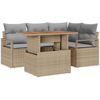 vidaXL Garden Sofa Set with Storage 5 pcs Beige Poly rattan vidaXL