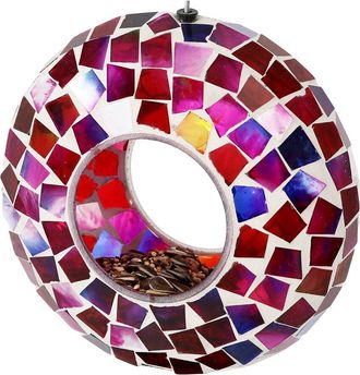 Sunnydaze Outdoor Hanging Bird Feeder Crimson Glass Mosaic