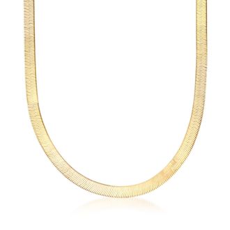 Ross-Simons Italian 6mm 18kt Gold Over Sterling Silver Herringbone Chain Necklace