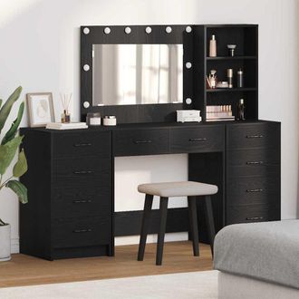 vidaXL Vidaxl Tavolo Da Trucco 3 Pz Rovere Nero 78,5 X 41 X 135 Cm