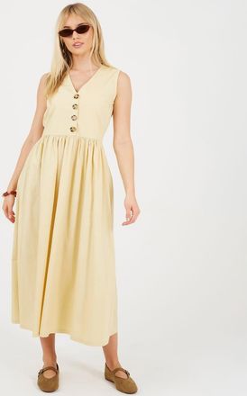 Brave Soul Vestito midi senza maniche con scollo a V e bottoni giallo