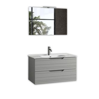 Aquadesign Mueble de ba&ntilde;o con espejo de 4 piezas en mdf gris mate