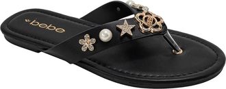 Bebe Flower Charm Thong Sandal in Black at Nordstrom Rack, Size 10
