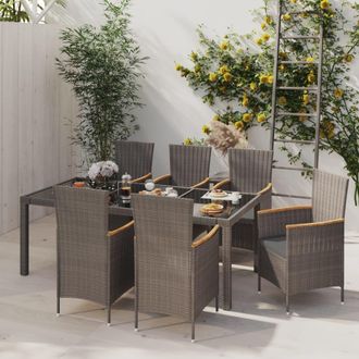 vidaXL Set De Comedor Jard&iacute;n 7 Pzas Cojines Rat&aacute;n Sint&eacute;tico Negro Gris Vidaxl
