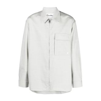 &Eacute;tudes Studio Casual overhemd - Heren - Casual Overhemden - Grijs - S - Wol - Overhemden