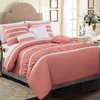 Elegant Comfort 12-Piece Isabella Pleated Ruched Ruffled Comforter Set, Includes 6-Piece Sheet Set with Double Sided Storage Pockets
