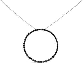 House of Brilliance 925 Sterling Silver Black Diamond Open Hoop Circle 18 Pendant Necklace