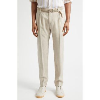 Eleventy Pleated Tapered Linen Pants in 02Nn Sand at Nordstrom, Size 32