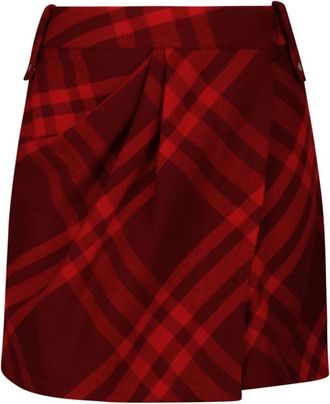 Burberry Geruit Patroon Wollen Minirok - Dames - Korte rokken - Rood - 2XS - Wol - Rokken