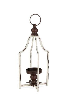 Glitzhome Modern Farmhouse Metal Decorative Lantern Candle Holder in White at Nordstrom, Size Small