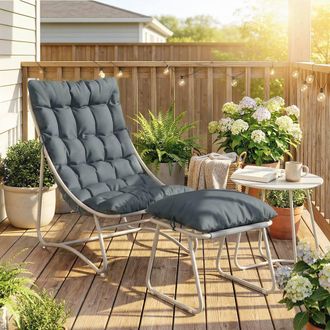 OUTSUNNY 3 Piece Bistro Set, Outdoor Table & Chair Set with Footstool in Dark Grey