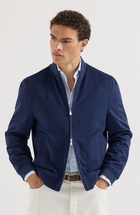 Brunello Cucinelli Lightweight cashmere flannel bomber jacket in Blue at Nordstrom, Size 56