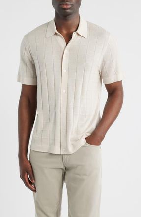 Nordstrom Texture Cotton Knit Short Sleeve Button-Up Shirt in Beige Pumice at Nordstrom, Size Xx-Large