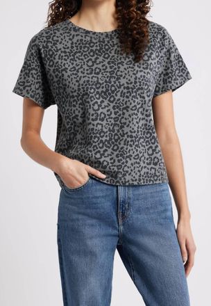Rag & Bone All Over Leopard Kelly Boxy Tee In Washed Black