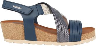 Mephisto Blue Mix Sandaal - Zomercollectie - Dames - Sleehakken - Blauw - 42 EU - Leer - Schoenen