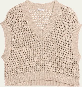 Brunello Cucinelli Silk Linen Diamond Net Knit Sweater