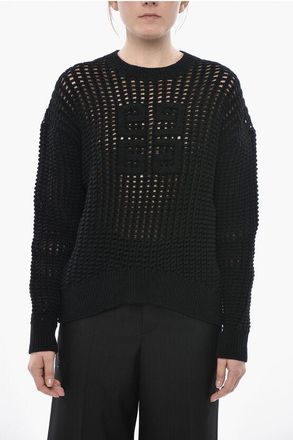 Givenchy Cashmere-Blend Crochet Sweater with Jacquard Logo size M