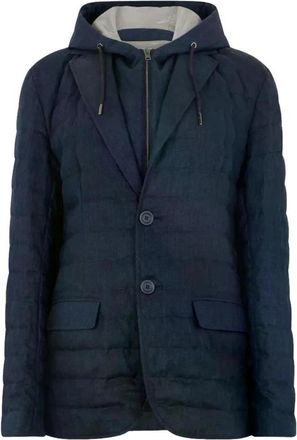 Herno Linnen Gewatteerde Jas - Heren - Winterjassen - Blauw - 5XL - Linnen - Jassen