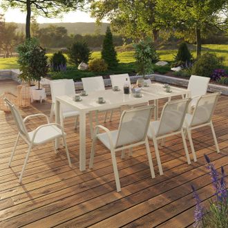IDMarket Conjunto De Muebles De Jard&iacute;n Madrid Mesa De 190 Cm Y 8 Sillas Apilables Beige