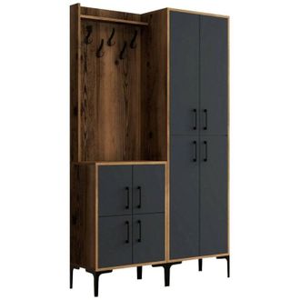 Dmora Mobile da ingresso Eufemia, Entratina appendiabiti, Composizione per atrio, Consolle portaoggetti multifunzione, 120x35h200 cm, Noce e Antracite