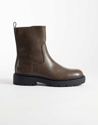 Asos Stivali marroni con zip e suola a carrarmato-Marrone