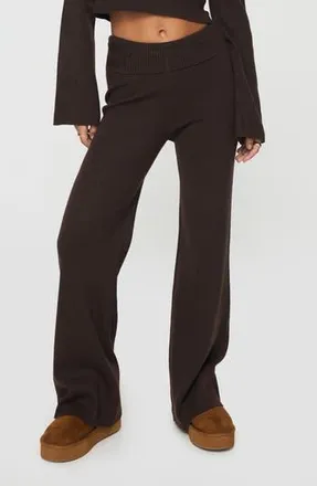 Princess Polly Try Me Wide Leg Knit Pants in Chocolate at Nordstrom Rack, Size 10