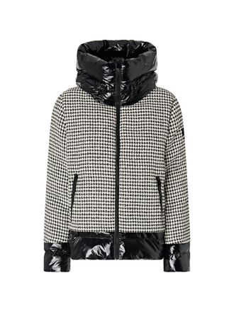 Pinko Cropped Houndstooth Tweed Jacket With Glossy Quilted Detailing