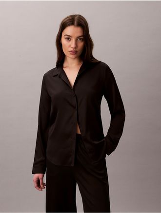 Calvin Klein Womens Satin Sheen Sleep Shirt - Black - XS
