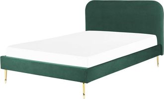 Beliani Cama Con Somier De Terciopelo Verde Dorado 140 X 200 Cm Patas De Metal Flayat