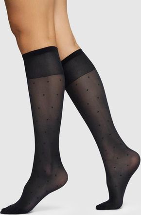Swedish Stockings Doris Polka Dot Mesh Knee Socks in Black at Nordstrom