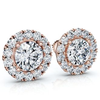 Pompeii3 2 1/2Ct Diamond Halo Studs 14k Gold Lab Grown Womens Earrings