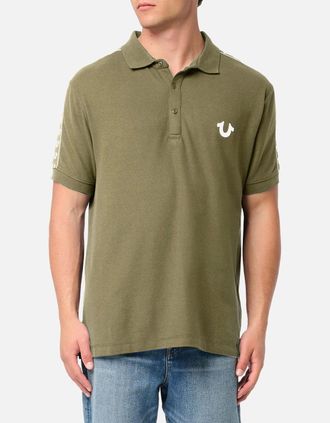 True Religion Mens True Religion Mens Polo Shirt Relaxed Fit SS Damask Velour Pique Polo Shirts - Green - Size: 44