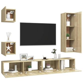 Berkfield Home Practical 5 Piece TV Cabinet Set Sonoma Oak Engineered Wood in Light Tan