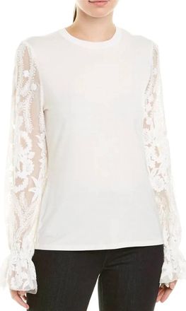 Elie Tahari Harmani Lace Sleeve Top In White