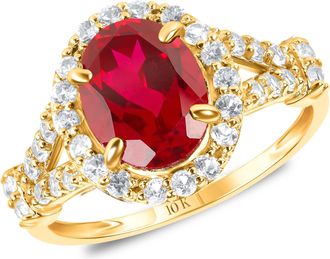MAX + STONE Solid 10k Yellow or White Gold Oval Cut Gemstone Halo Birthstone Ring