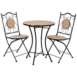 Wanderlust Deco Conjunto exterior de mesa y 2 sillas de forja y mosaico