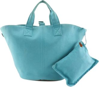 Herm&egrave;s Pre-owned Panier de Plage PM Canvas Handbag - Dames - Vintage Shopper - Blauw - ONE Size - Leer - Vintage