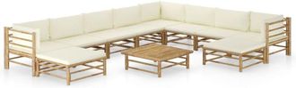 vidaXL Set De Muebles De Jard&iacute;n 11 Piezas Bamb&uacute; Y Cojines Blanco Crema Vidaxl