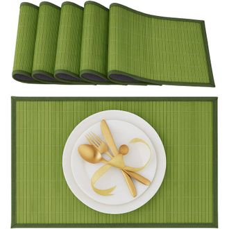 Relaxdays 24 Salvamanteles Para La Mesa Del Comedor, Bamb&uacute;, 30 X 45 Cm, Conjunto De 6 Piezas, Lavable, Verde