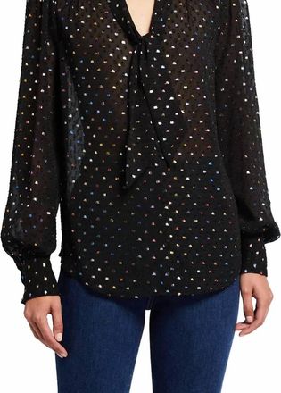 Paige Womens Cleobelle Long Sleeve Tie Neck Blouse In Black Metallic Multi