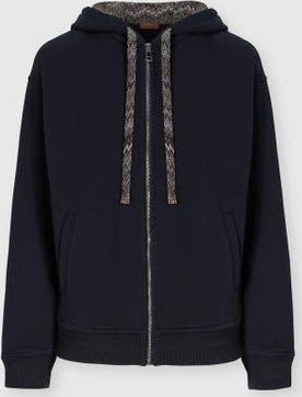 Missoni Cotton Fleece Cardigan With Zigzag Insert And Hood in Navy Blue at Nordstrom, Size X-Large