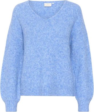 Kaffe Blauwe V-hals Pullover Trui - Dames - V-hals truien - Blauw - 2XL - Truien & Vesten