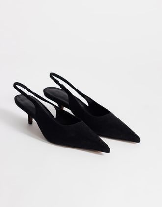 Topshop Ali d&eacute;collet&eacute; slingback con tacco kitten in camoscio sintetico nero